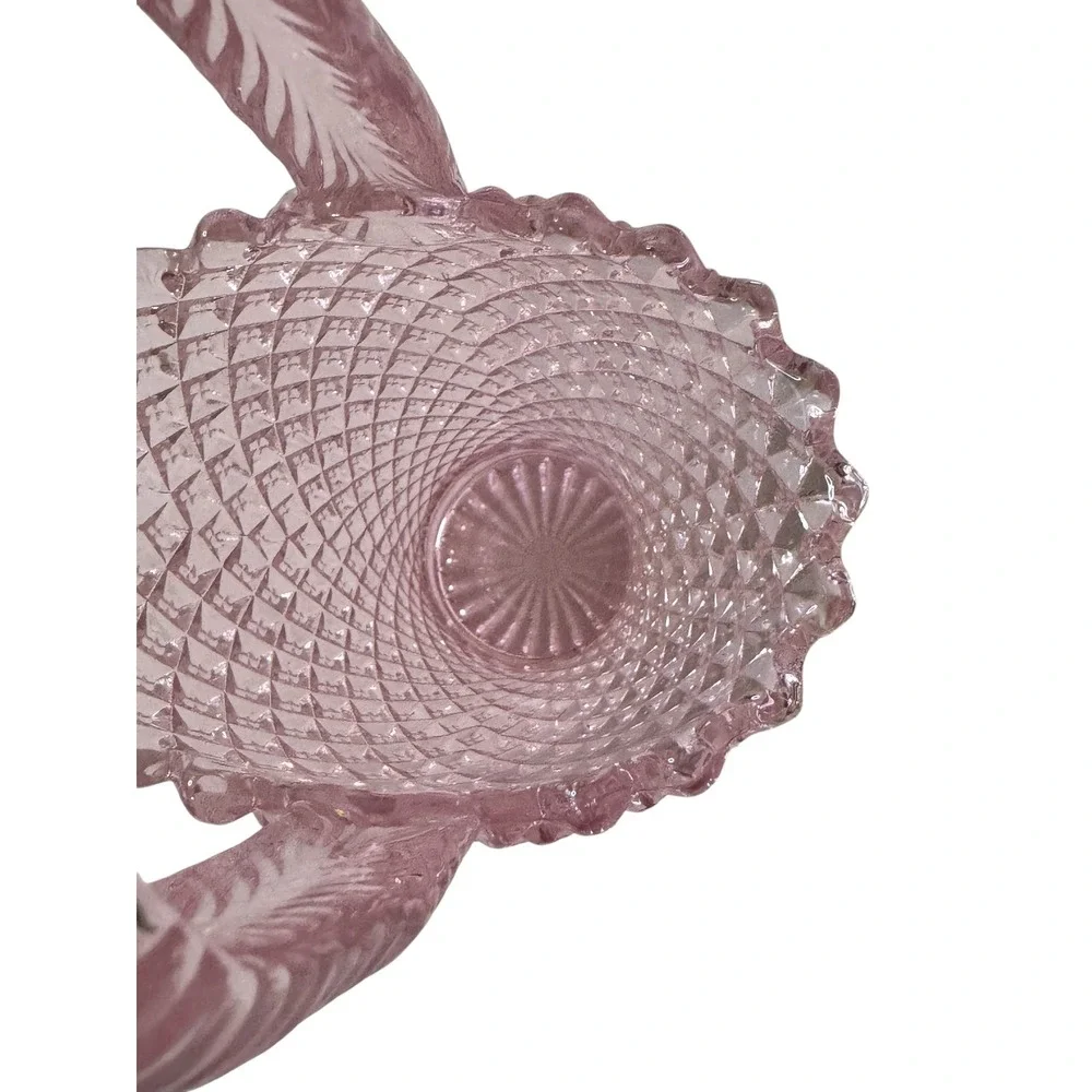 Westmoreland English Hobnail Pink Glass Basket Handled Vintage Art Glass